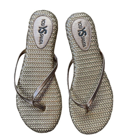 YOSI SAMRA TEXTURED ROSE GOLD LEATHER FLIP FLOPS - SIZE 7 - Picture 2 of 7